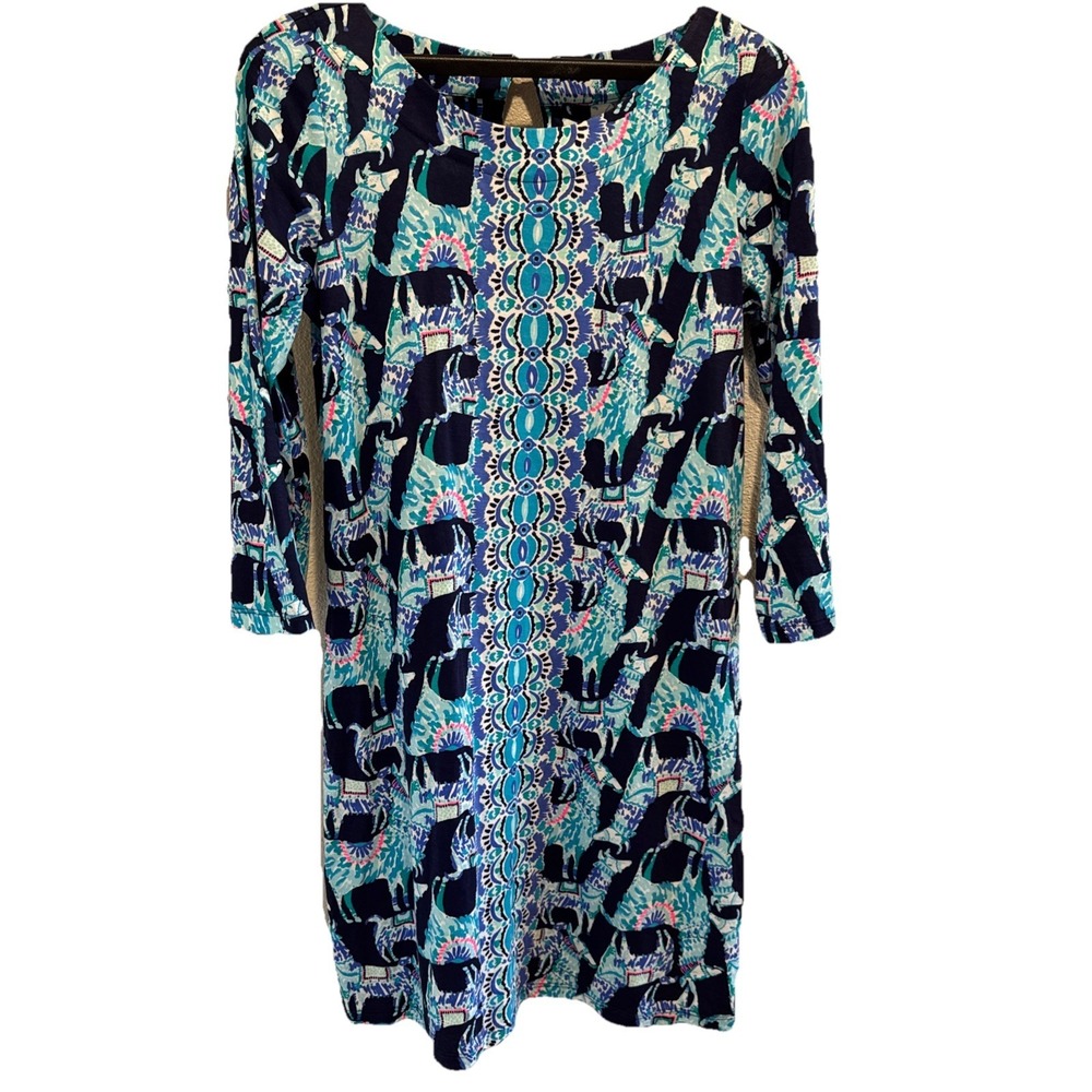 Lilly Pulitzer Bay Alpaca‎ My Bags Print Sz S Pima Cotton Shirt Tunic Dress Blue
